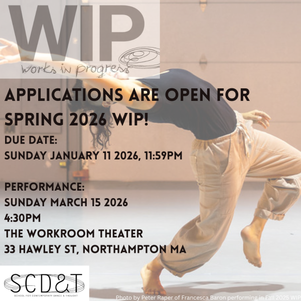 Image of a dancer performing in WIP Fall 2025. Wearing tan pants and a black shirt, reaching behind her in an extending reach.