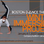 A dancer poses with her hands on the ground and one leg in the air. The text "Winter Immersion Project" appears over the photo.
