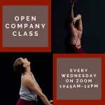 Two dancers in static poses with black background 
