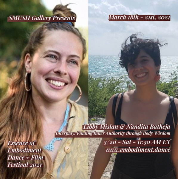 two dancers with white text over red gradient rectangles