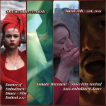 four film stills of people with white text over red gradient rectangles