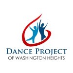 Dance Project of Washington Heights Logo - a red swoosh encirling two abstract dancers of different shades of blue
