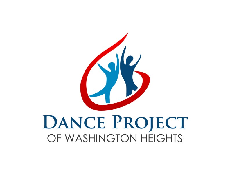 Dance Project of Washington Heights Logo - a red swoosh encirling two abstract dancers of different shades of blue