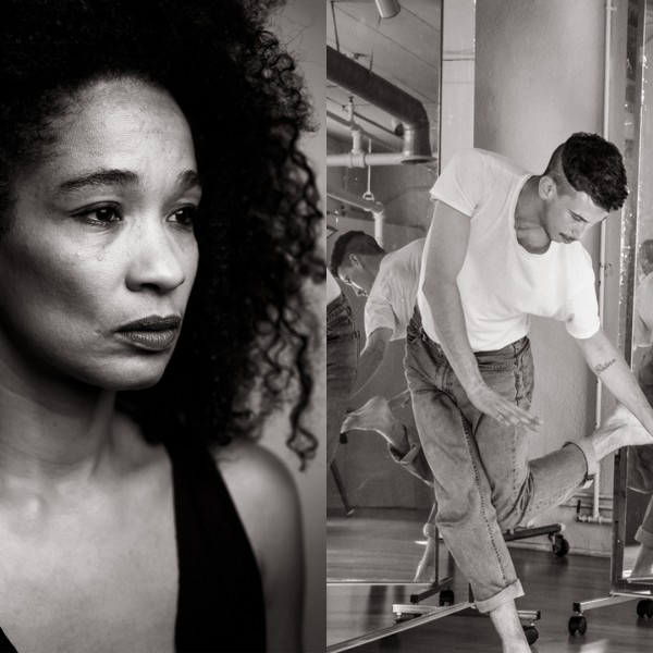 A portrait of Judith S&aacute;nchez Ru&iacute;z, a photo of dancer sam wentz standing on one leg, knee to knee