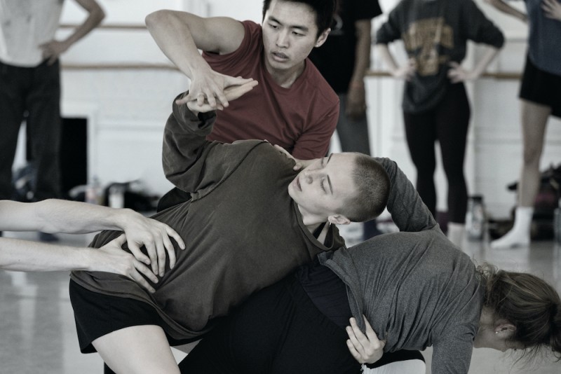 Four LINES Ballet Training Program students connecting through improvisation