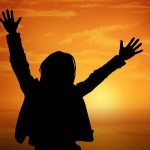 a person with two hands up 