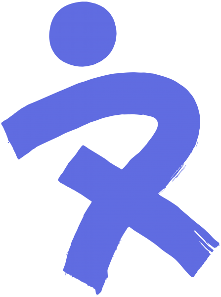 An artistic rendering of a dance figure. It is purple brushstrokes almost in the form of a capital letter D for the body. 