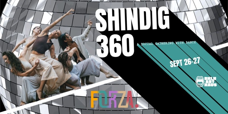 Shindig 370 graphic with disco ball and poppy lettering