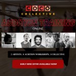 Image shows pictures of the 5 artists with the text 5 ARTISTS, 4 AUDITION WORKSHOPS, 1 COLLECTIVE