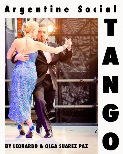 A female dancer in heels and blue dress embraces as male dancer in a black tuxedo