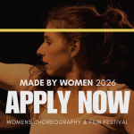 photo of a woman performing  with text that says apply now! 