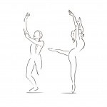 Two drawing outlines of dancers side by side reaching toward the sky
