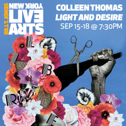 Colorful collage with flowers of different colors and a bright blue background.