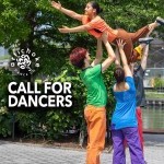 a group of dancers in colorful costumes perform a lift outside. text reads, 'call for dancers'