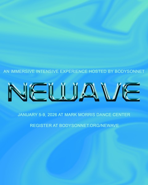 The word NEWAVE written in a bold metallic font on a background of a blue wave like graphic