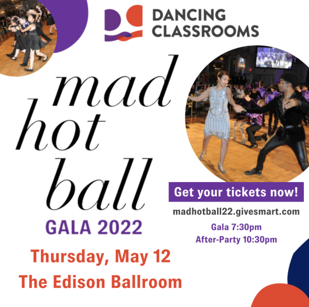Mad Hot Ball 2022 Promotional graphic with date, time and location. Sign that reads "get your tickets now!" and link to purchase