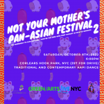 Logo of Not Your Mother's Pan-Asian Festival, with a background of lucky cats and lanterns