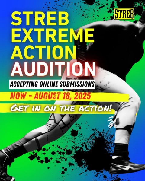 Graphic image with green/blue gradient and dancer running across page