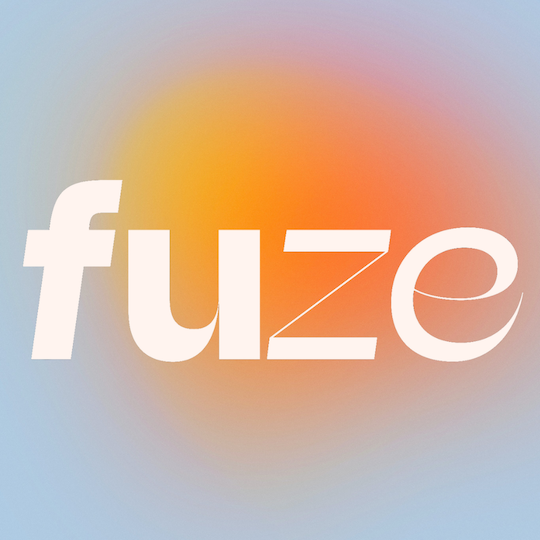 fuze logo with a rainbow burst behind the text 