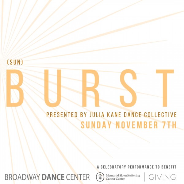 "(sun)BURST presented by Julia Kane Dance Collective Sunday November 7th in Orange. There is an orange sunburst on the left side