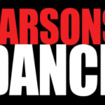 Parsons Dance logo, parsons in red font, dance in white font, black background