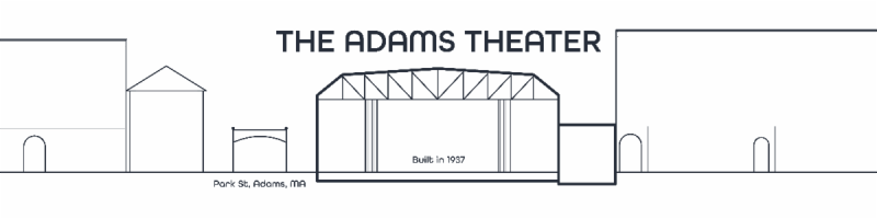 The Adams Theater Logo - black and white line drawing of the building