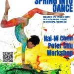 Spring Into Dance Promo Poster - dancer with multi-colored leotard on a paint-splashed background