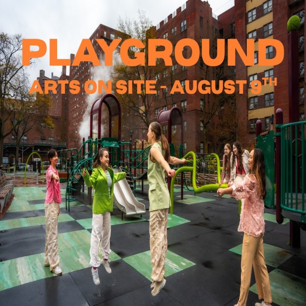 Dancers playing jumprope on a playground with bright clothing