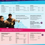 Text of available classes with times and cost and image of students playing trumpet. 