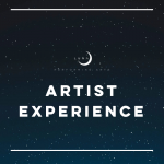 A dark blue background with little stars that has a moon and the text "Luna Performing Arts Artist Experience"