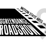 a black road with white ScreenDance RoadShow lettering 