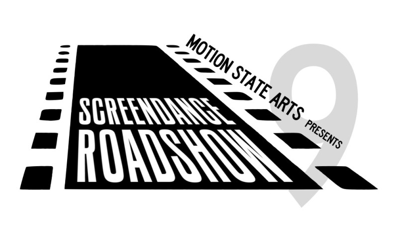 a black road with white ScreenDance RoadShow lettering 