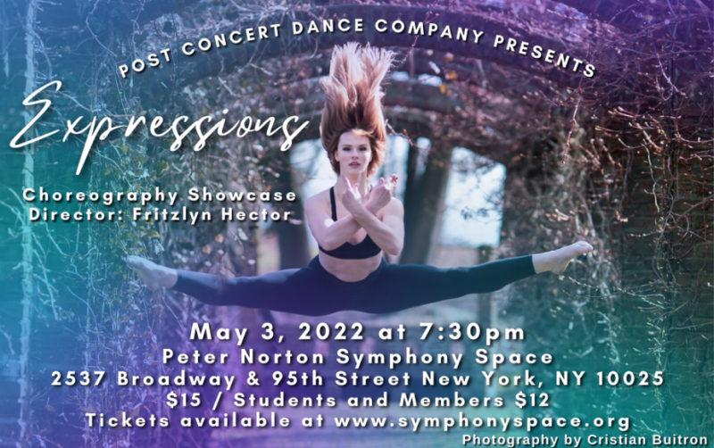 White female dancer wearing black crop top, black tight in the air doing a straddle jump