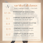 classes schedule (day, name of teacher, location)