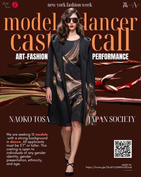 model in the center, surrunded by text