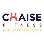 ChaiseFitness Studio logo in navy, orange, and green. Words, "build your strong self" on logo