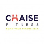 ChaiseFitness Studio logo in navy, orange, and green. Words, "build your strong self" on logo