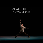 WE ARE HIRING - AHAVAH 2026 written in white text on a black background. Below the text is a male contemporary dancer.
