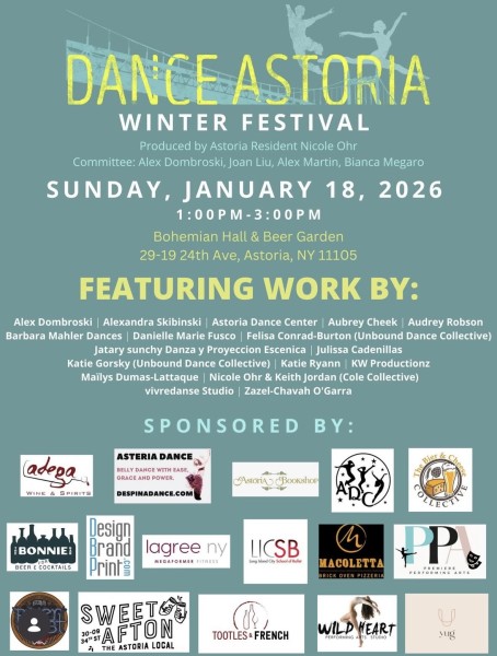 Poster with large "Dance Astoria" on top with staff and performer names.