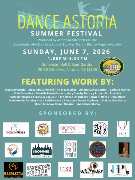 Poster with large "Dance Astoria" on top with staff and performer names.