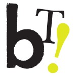 a lowercase b and capital T in black with a bright green exclamation point