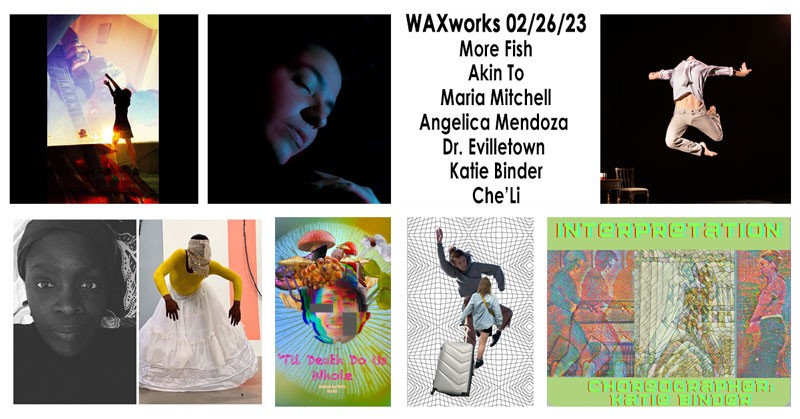 Collage of photographs of/by the 7 artists featured as well a s a list of their names