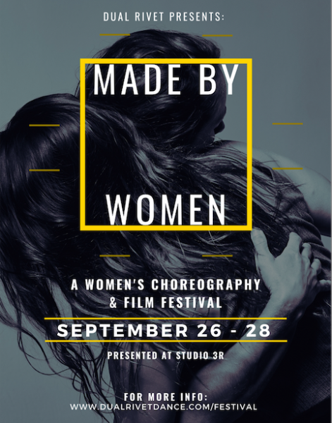 Two dancers embracing, MADE BY WOMEN logo with festival dates
