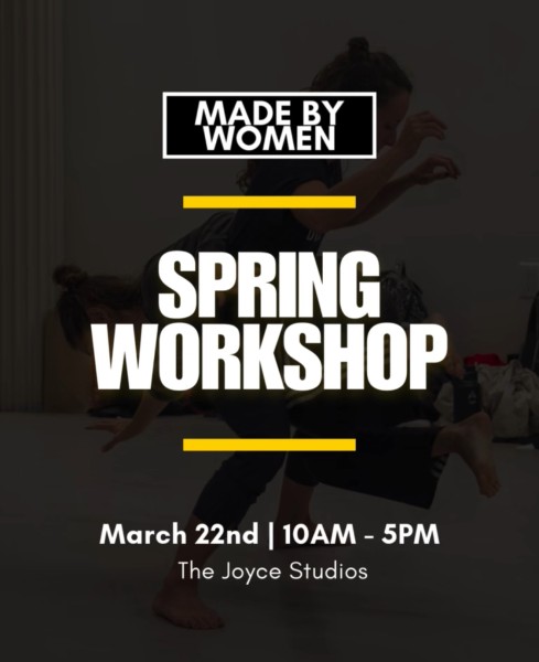 Dark photo of two women partnering with MADE BY WOMEN LOGO and information about the workshop