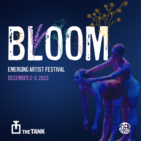 BLOOM logo with flowers and a female duet picture in the background