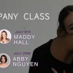 Two women in an embrace with details on who is teaching each class