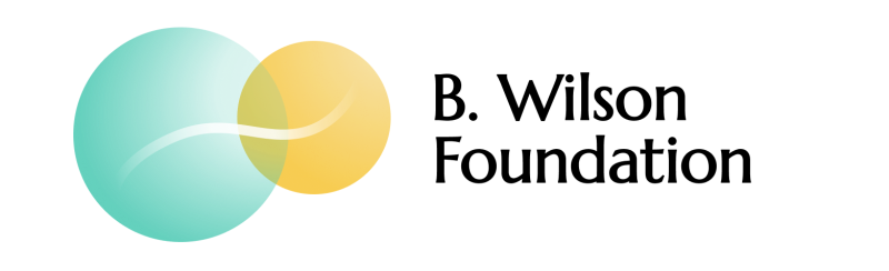 A logo with yellow and turquoise overlapping circles. Next to it spells out B Wilson Foundation in black letters. 