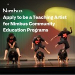 Image displays three students jumping over three other students during a dance performance on stage with lighting