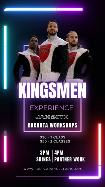 The Kingsmen Experience Bachata Workshops in NYC on Saturday, January 28th from 3-5pm. at Fuerza dance studio