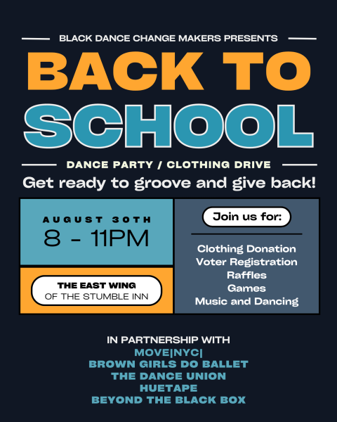 A flyer with a dark blue background, and yellow, blue, and white text outlining the details of the event.